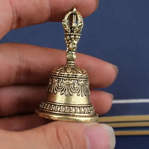 Carved Bronze Hand-Held Shaker - 1.22 in Artisanal Percussion Bell with Soothing Healing Sounds, Bronze Metal Tone for Church, Selfcare, Compact Unisex Adult Percussion Instrument