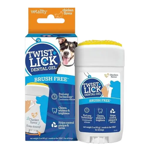 Vetality Twist+Lick Dog Dental Gel - Brush-Free Pet Oral Care Supplies - ProLong Technology - Mess-Free, Cleans, Whitens, Brightens, Controls Plaque & Tartar