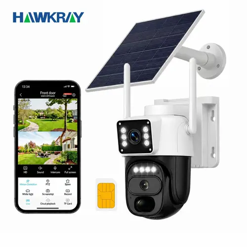 Hawkray 4G LTE Cellular Solar Security Camera Wireless Outdoor, No WiFi, Built in SIM Card, 7‑Day Free Trial Then 4G Plan Required, 360° Live View, 2K Color Night Vision, PIR Motion Sensor, 2 Way Talk, Outdoor Cctv System for Farm