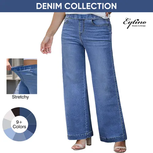 Eytino Womens Plus Size Jeans Straight Leg High Waisted Stretchy Denim Pull On Pants with Pockets(1X-5X)