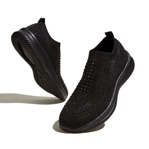 LUCKY STEP Women's Rhinestone Mesh Slip-On Fashion Walking Shoes - Breathable Sparkle Glitter Casual Mesh Athleisure Sneakers for Daily Wear, Athletic Outdoor Use, Mesh Athleisure Shoes,back to school,back to school haul,sohochic