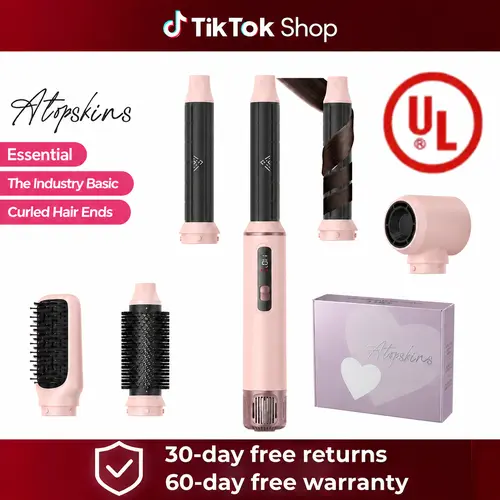 ATOPSKINS 5-in-1 Air Styler LiteStyle Blow Dryer for US Users - Plastic Attachments, Ultra-Lightweight, Straightening My Hair, Hair Curler, Frizz Control, 230°F No Heat Damage Non-Aggressive Styling