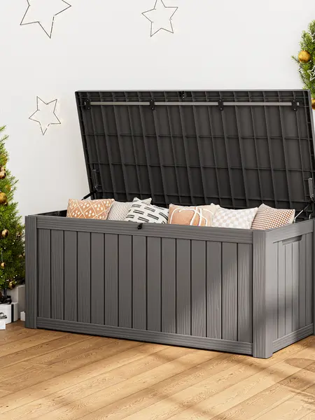 120 Gal Outdoor Resin Storage Box with Lid - Durable, Rain-Proof, Ideal for Patio & Garage Organization, Home Improvement Organiser, Garden Supplies Storage Containers