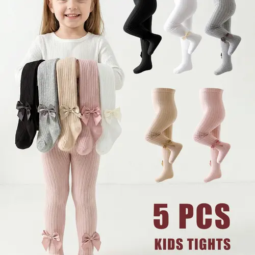 5-Pack Casual Plain Jumpsuits, Cute Bowknot Decor, Princess Style, Suitable for Toddler Girls' Daily Wear, Spring & Fall Fashion