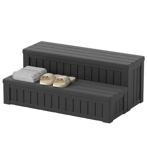 Outdoor Pool & Hot Tub Steps - 36 in Long, Durable Resin,Non-Slip, Large Storage Compartments, Seat, Entry/Exit Solution for Mobile Homes, Campers,, Hot Tub Safe Entry, 2-Step