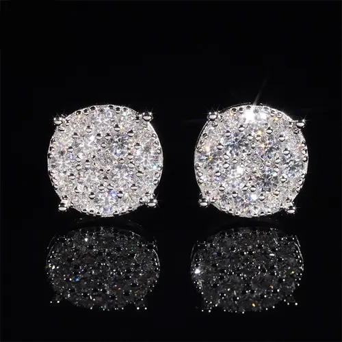 HELLOICE Moissanite Earrings Round Cut Full Paved Earrings Sterling Silver Full Synthetic Moissanite Earrings Jewelry Gift