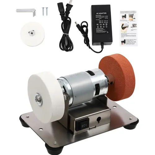 Mini Electric Bench Grinder - 96W Power Benchtop Sander with 2 Wheels, Benchtop Control, Variable Speed, Forward/Reverse Switch, 6.3in Compact Fit for Metal Grinding & Polishing, Woodworking (6.3x3.9x3.9 Inches), Steel