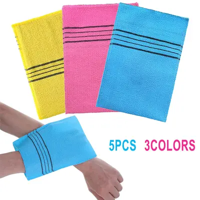 5Pcs Korean Coarse Grain Exfoliating Shower Scrub Gloves, Cotton Bathroom Accessory, Portable Body Back Scrubber for Adults
