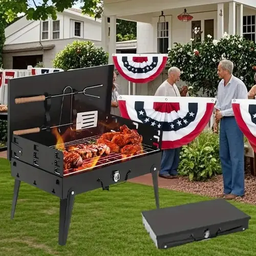 Portable Charcoal BBQ Grill, 16.7in x 42.4cm Folding Windproof Thick Toolbox Design, 3 Height Modes for 3-5 People, Outdoor Camping Picnic Heater Cooker, Portable Portable Barbecues