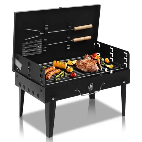 Square Charcoal BBQ Grills, Heavy-Duty Portable BBQs for Outings, Compact No-Assembly Cooker with Adjustable Legs, Ash Pan Cleanup, Dust-Proof Design for Outdoor Patio Backyard, Cooking Bbq Camping