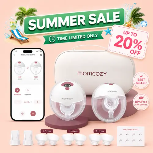 【Live Only】Momcozy Breast Pump Hands Free M5 Smart APP,Wearable Breast Pump of Baby Mouth Double-Sealed Flange with 3 Modes & 9 Levels, Electric Breast Pump Portable - 24mm