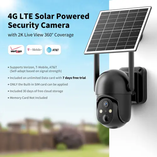 [BackToSchool] 4G LTE Solar Powered Security Camera CB114S - 2K Live View, 360° Coverage, 2-Way Audio, PIR Motion Sensor, IP65 Waterproof, Outdoor Surveillance, Built-in Cellular Card, Memory, Batteries, 4G Data Refill Required, TikTokShopBackToSchool