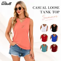 WIHOLL Women's Stretchy V-Neck Button-Down Polyester Blend Tank Top - Breezy Sleeveless, Comfy, Loose, Soft, Breathable for Business Office to Outing 2026 Summer