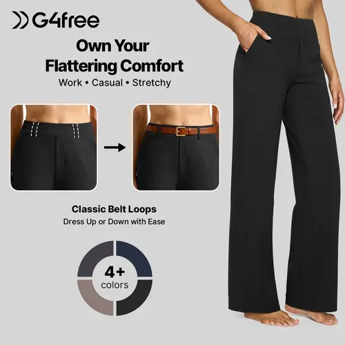 G4Free Women's High-Waist Pull-On Wide Leg Dress Pants - Stretchy Casual Bottoms with Pockets, Basic Effortless Daily Style EverGoing 2026, Bottom