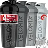 VELOMIX 4-Pack 28oz Cylinder Protein Shaker Water Bottles - BPA-Free, Leak-Proof Sports Drink Bottles with Wire Whisk Ball, Wipe Clean Travel Gym Accessories, Unisex