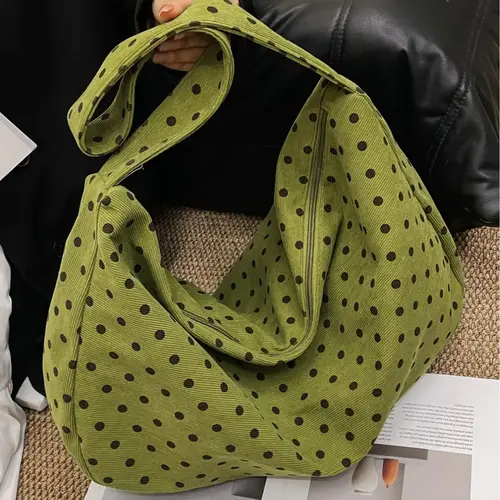 Retro Polka Dot Corduroy Crossbody Shoulder Bag, Stylish, Fashion Crossbody Bags, Fashionable Patterned Bag, Spacious and Daily Commuter Bag for Young Women, Perfect for Dates, Shopping, Commuting and Casual Outings, Casual Trendy Bag