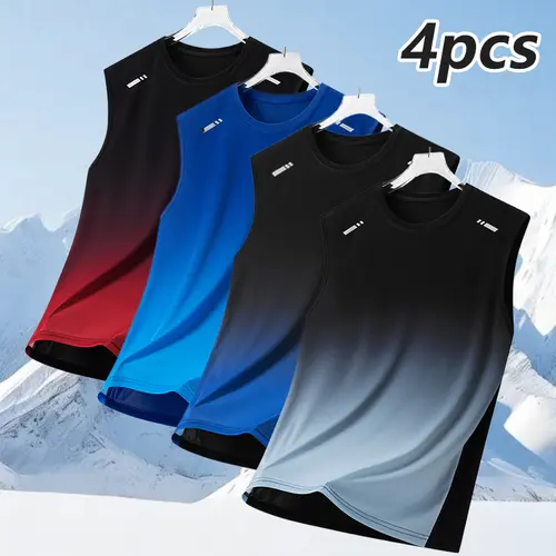 Men's Spring/Summer Ultra-Thin Gradient Print Crew Neck Loose Fit Singlet Vest - Polyester Sporty Chic Mesh Sleeveless Pullover for Gym, Outdoor Running