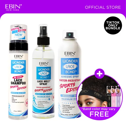 EBIN Sports Edition Adhesive Spray + Melt Spray + Lace Shampoo Bundle With FREE Melting Band | Maximum Hold, Water Resistant, Rosemary Mint, Lightweight, Gentle Removal