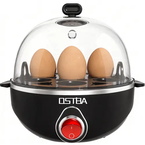 OSTBA Egg Cooker 7-Egg Electric Boiler with Manual Switch Overheat Protection Mini Food Steamer for Soft Medium & Hard Eggs Easy to Clean Portable Black Multi-Function