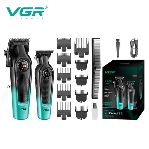 VGR V-196&996 Professional Hair Clippers for Men Cordless Barber Clippers & Beard Trimmer Zero-Gap T-Blade Trimmer Set with LED Display tiktokshopbacktoschool