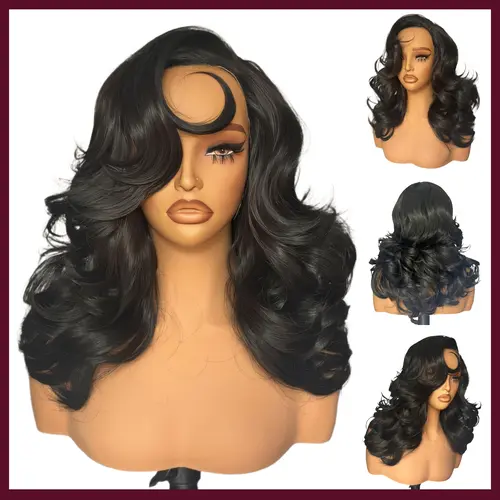 [Salon Blowout Layers] Beginher Hair 22 inches Heat Resistance 200% Density Layered Blowout Style Side Part 4x4x1 T-Part Lace Synthetic Wear Go Beginner Pre Cut Glueless Wigs Natural Black Color summerwins Heat Resistant Wig
