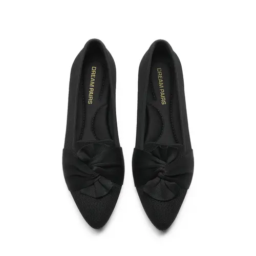 DREAM PAIRS Flats for Women Pointed Toe Foldable Knit Ballet Flats Comfortable Slip-On Dress Shoes Elegant Bow Flats for Work Office Business Casual Travel