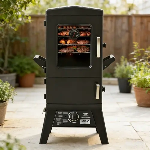 MAISON BACKYARDS (MBY) Large Vertical Propane Smoker - Heavy-Duty Steel Body, Rain-Ready Cover, 4 Cooking Grates, 20h Slow Cook Capacity, Fits 6 Whole Chickens/23 Burgers At Once, Spacious Cooker for Outdoor Barbecue, Tailgating, Camping,sohochic