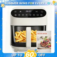 5QT Glass Air Fryer | PFAS-Free Full Glass Basket, Dishwasher Safe, 360° Visible Cooking Touch Screen, Precise Temperature & Time Control, 8 Preset Modes to Cook Steak, Fries, Wings, Chicken & More, Healthy Kitchen Air Fryer Creamy White