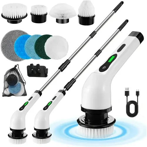 WHATOOK Cordless Motorized Electric Spin Scrubber Kit - Adjustable Telescopic Arm, 7/9-in-1 Scrubbing Spin Brush, Multiple Brushes, USB Cable, Cordless Freedom, for Bathroom, Grout, Washing Machine Cleaning, Cleaning Brush