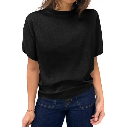 Saodimallsu Women's Fitted Short Sleeve Knit Top - Cute Round Neck Pullover Basics, Lightweight Polyamide Casual Loose Fit Summer Blouse, Short Sleeves Keep Arms Free and Cool, Women's Clothes, Tops For Women,sohochic