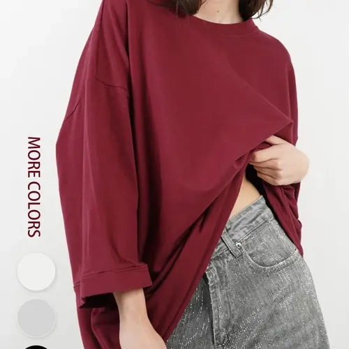 Aswulk Women's Oversized 3/4 Sleeve TShirts Crew Neck Drop Shoulder Tops Summer Muslim Casual Loose Fit Basic Tees