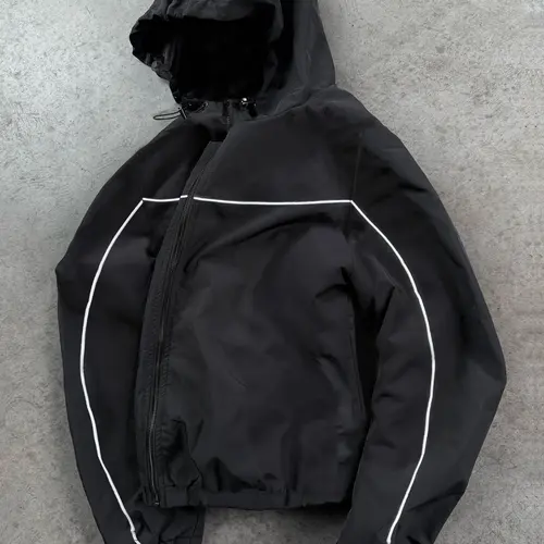 Men’s 3-Pack Hooded Full-Zip Lightweight Jackets, Reflective Piping Windbreaker Coats, Casual Outdoor Zip-Up Jackets with Elastic Cuffs & Hem, Fall/Spring Everyday Streetwear, Black/Navy/Green