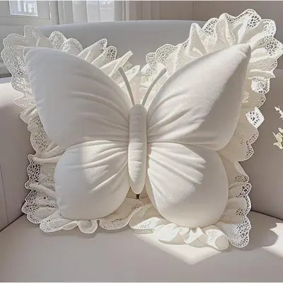 Butterfly-Shaped Lumbar Support Waist Cushion - Soft Floral Home Decorative Supportive Cushion, Whimsical Room Decor for Bedroom, Office,sohochic
