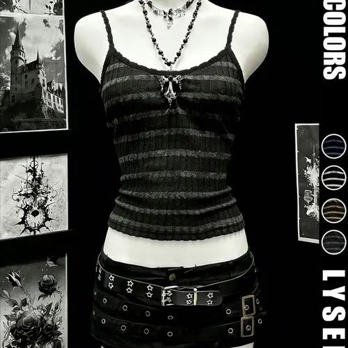 Halloween Women's Striped Tank Top, Gothic Style, Slim-Fitting, Casual Wear, Trendy Design, Fashion, Perfect for Halloween Parties