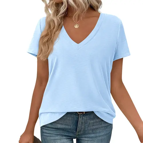 PrettyGarden Oversized Tshirts Shirts for Women Summer Tops Casual Short Sleeve V Neck Loose Basic Tees#Summervibes#SwimWeek#DealsForYouDays