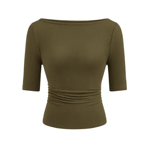 PrettyGarden Women's Summer Short Sleeve Tops Boat Neck Ribbed Knit Slim Fit T Shirt Casual Basic Top Viscose Clothes#Summervibes#DealsForYouDays