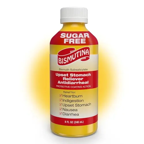 BISMUTINA Sugar-Free Bismuth Subsalicylate Fast-Acting Liquid Antacid Bottle - OTC Multi-Symptom Remedy, Adult-Focused, Smooth Consistency, Gentle Coating Care, 8 fl oz Unit (Pack of 1)