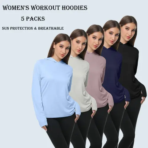 5 Pack Women's Workout Long Sleeve Sweatshirts Sun Protection Hoodies Workout Sets Women Lightweight Breathable Stretch Gym Sets For Women Running Outdoor Workout Energetic Multi-Color Casual Hoodies summerwins