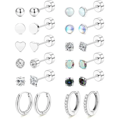 YADOCA Hypoallergenic Stackable Flat Back Earrings for Women - 20G 316 Stainless Steel, Helix Piercing Jewelry, Tarnish Proof Piercing Stack, Sensitive Ear Studs & Hoops, Long-Lasting Cartilage Earrings