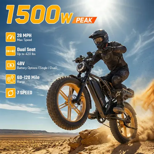 R9 Adult Size Ebikes - 1500W Dual Battery, 20"x4.0 Fat Tires, 7-Speed, LCD Display, Front Suspension, Dual Brakes, Up to 120 mi Range, Iron Frame, 420lb Capacity Commuter Mountain Bike