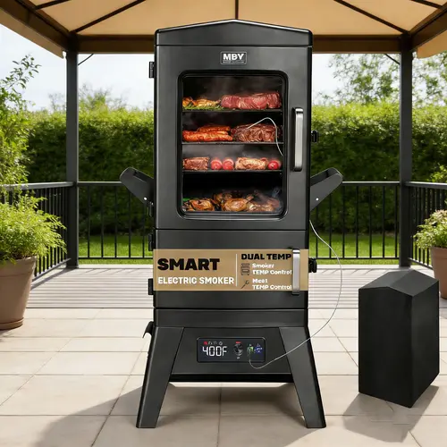 [Deals For You Days]MAISON BACKYARDS Digital Electric Smoker with Cover, LED Display, Built-in Meat Probe, 633 sq in Cooking Area, 4 Racks, Insulated Chamber for All-Weather Barbecue & Grilling tiktokshopspringglowup,summerwins,sohochic