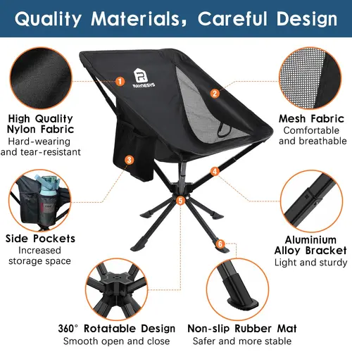 High-Quality Nylon-Aluminium Alloy 360° Rotatable Camping Chair - 3.8Lb Lightweight Portable Folding Chair for Easy Carry to Camping, Sporting Events, Quick Setup 1-Pack, Folding Chairs