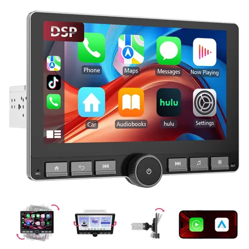 Haudio 10.1in Rotatable Touchscreen Car Stereo - Navigation Control, Offline Maps, Wireless CarPlay, Android Auto, DSP Hi-Fi Sound, Voice Control, 720p Bluetooth Night Vision Reversing Camera, 1080P Support, APK Management, Mirror Link Upgrade,toolupgrade