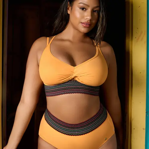 Popilush Women's High-Waisted Two-Piece Bikini, Snakeskin Print Push-Up Swimsuit with Ruched Front & Wide Ribbed Band