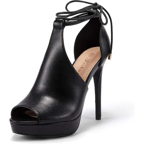 Womens Peep Toe Platform Heels Sexy Sandals Strappy Lace Up Tie Stilettos Dress Pumps Shoes Classy Stylish
