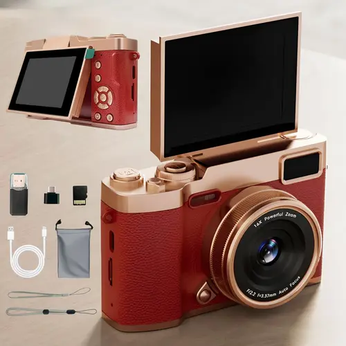 Flip Screen CCD Camera, Student Pocket Camera, Teenage Portable Camera, Compact Camera, Entry-Level Digital Camera with Memory Card, Beginner Digital Camera, Point And Shoot Camera, Digital Camera For Teens, Back-To-School Season
