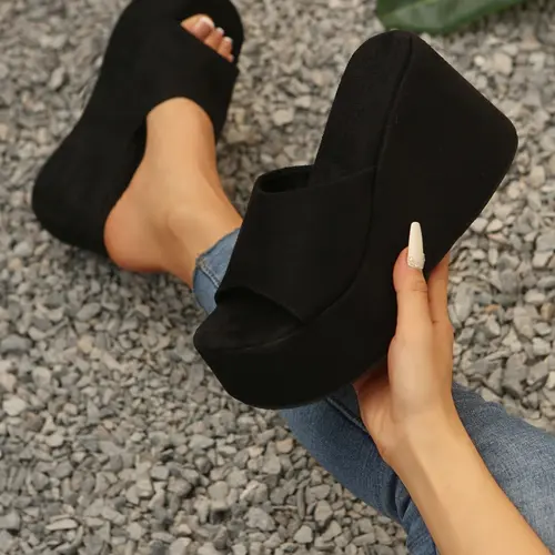 Women's New Wedge Heel Thick Sole Sandals, Plain Comfortable Height Increase Shoes, Perfect for Party Wedding Evening Travel, Higher Platform Sandals, Breathable Summer Sandals