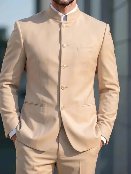Men's 2-Piece Retro Vintage Chinese Suit - Stand Collar, Chic Fitted Slim Fit, Front Button Longsleeve Coat & Pant Set, Formal Gentleman Outfit for Parties,sohochic