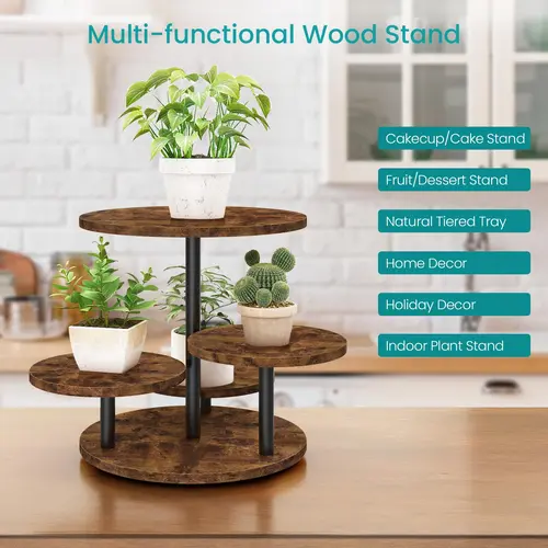 4 Tier Round Cupcake Tower , 360° Rotating Wood Cake Stand with Tiered Trays, Farmhouse Cookie Stand for Dessert Table Display for Wedding Birthday Baby Shower Tea Party