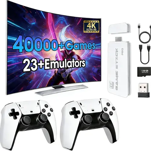 2026 Game Stick - Plug & Play TV Gaming Console with 40000 Built-in Classic Games, 20+ Emulators, HDMI Method Output, Dual 2.4G Wireless Controllers, USB Cable, Vintage Gadget for Guys Gifts,